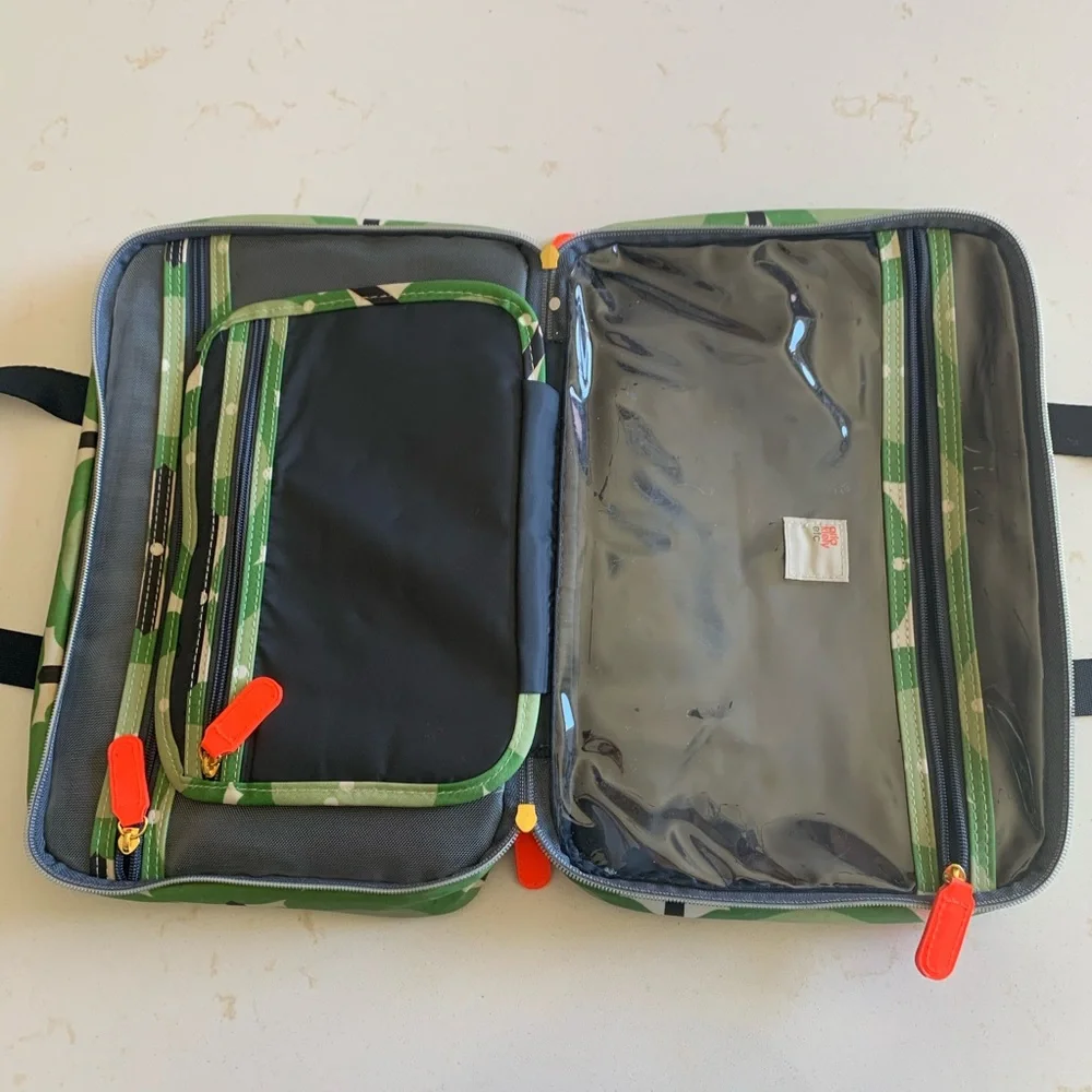 Orla Kiely Green Graphic Print Cosmetic Travel Case with Navy Accents